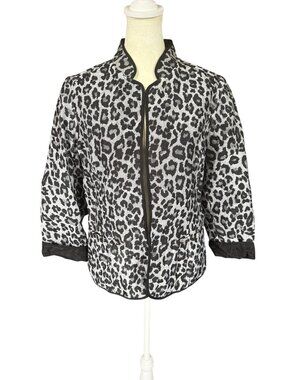 Chico's black and gray animal print 3/4 sleeve open cardigan with pockets 0